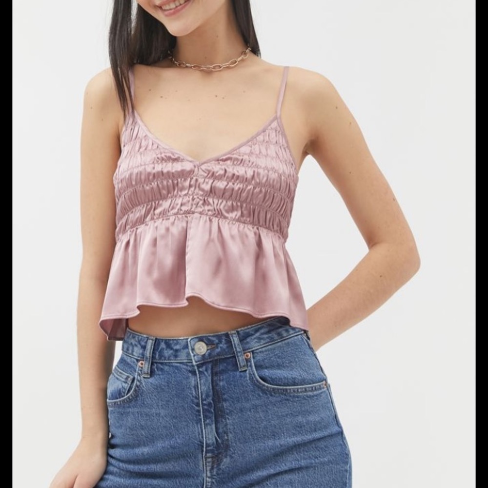 urban outfitters Cleo satin smocked peplum cami